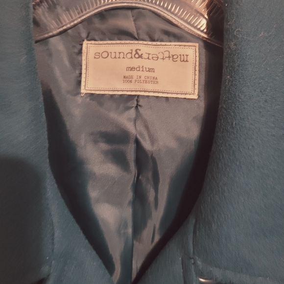 Sounds & Matter Dark Teal Pea Coat Double-Breasted Button Front Blue - Picture 2 of 3